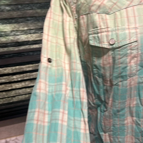 Jachs Girlfriend Women’s Ombré Green Plaid LS Snap Front Cotton Shirt Large - Picture 7 of 9